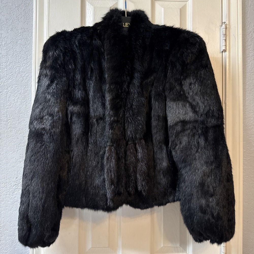 Vintage Neiman Marcus Black Mink Fur Cropped Jacket Coat Large Mink Tail Tassels